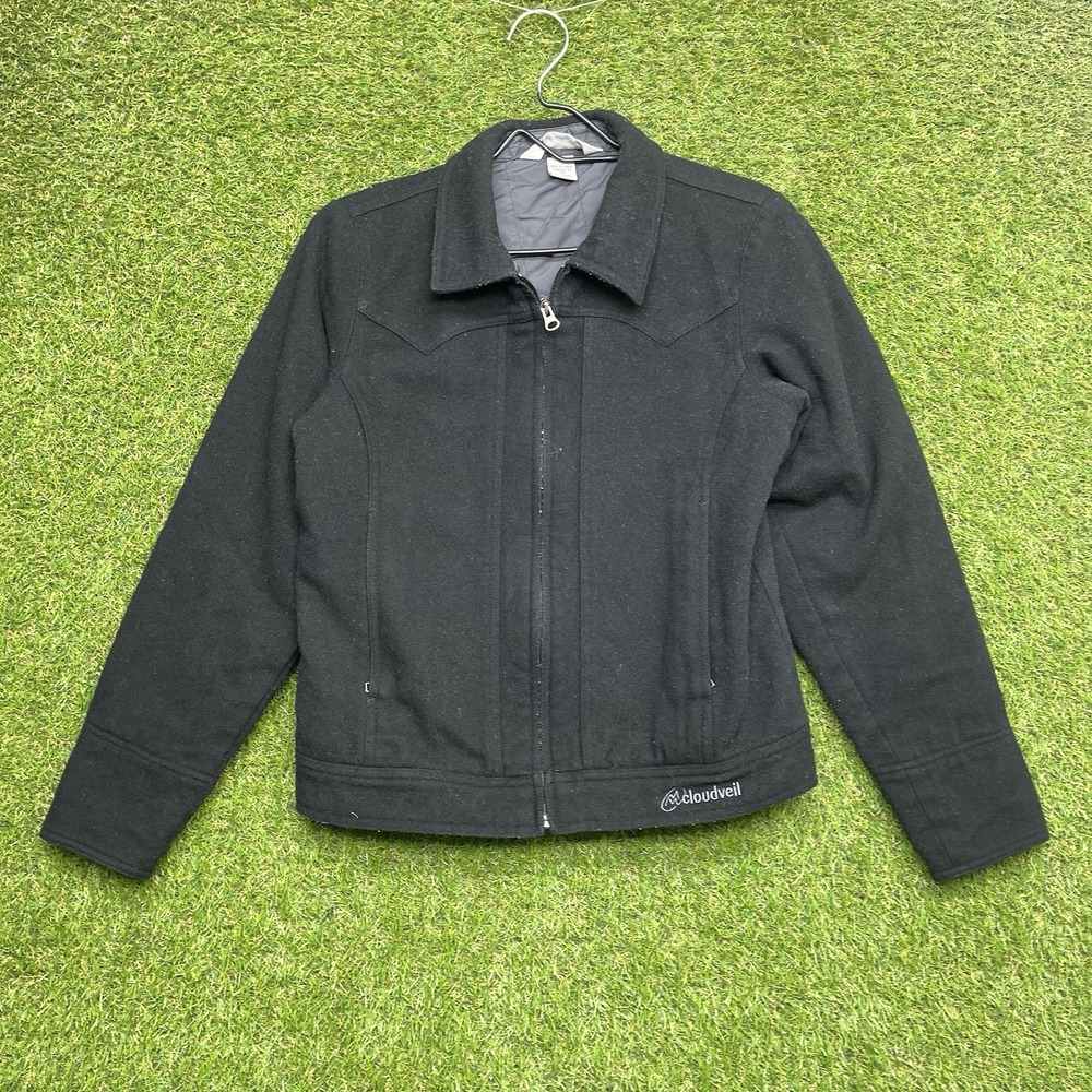 Cloudveil Wool Jacket Womens Small Black Blend Quilt Lined Blazer Full Zip Up